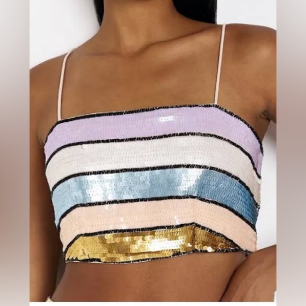 SOLD—2pc SetRiver Island Sequin Striped Top in size Top US 10, Skirt 12